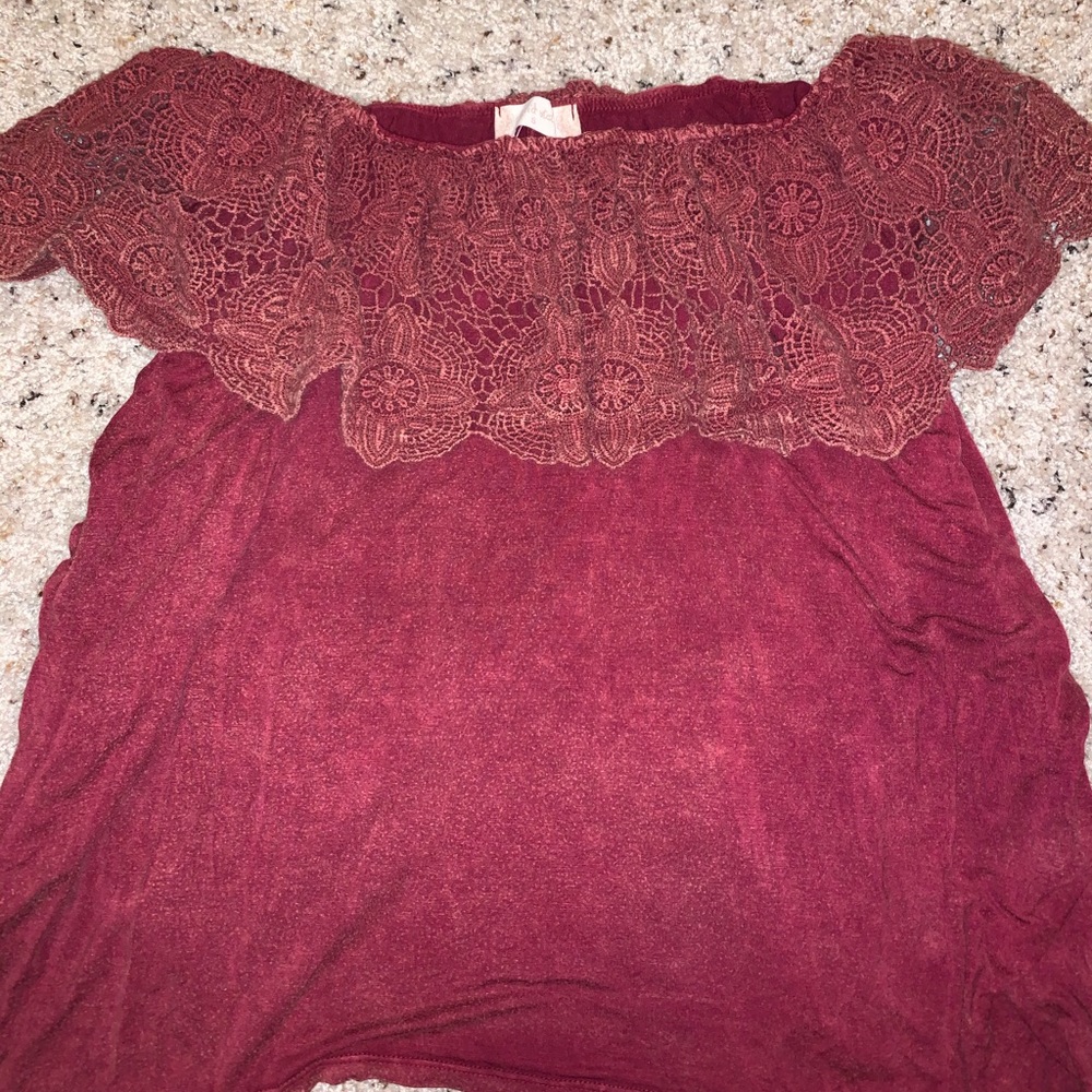 Maroon Off the Shoulder Long Sleeve